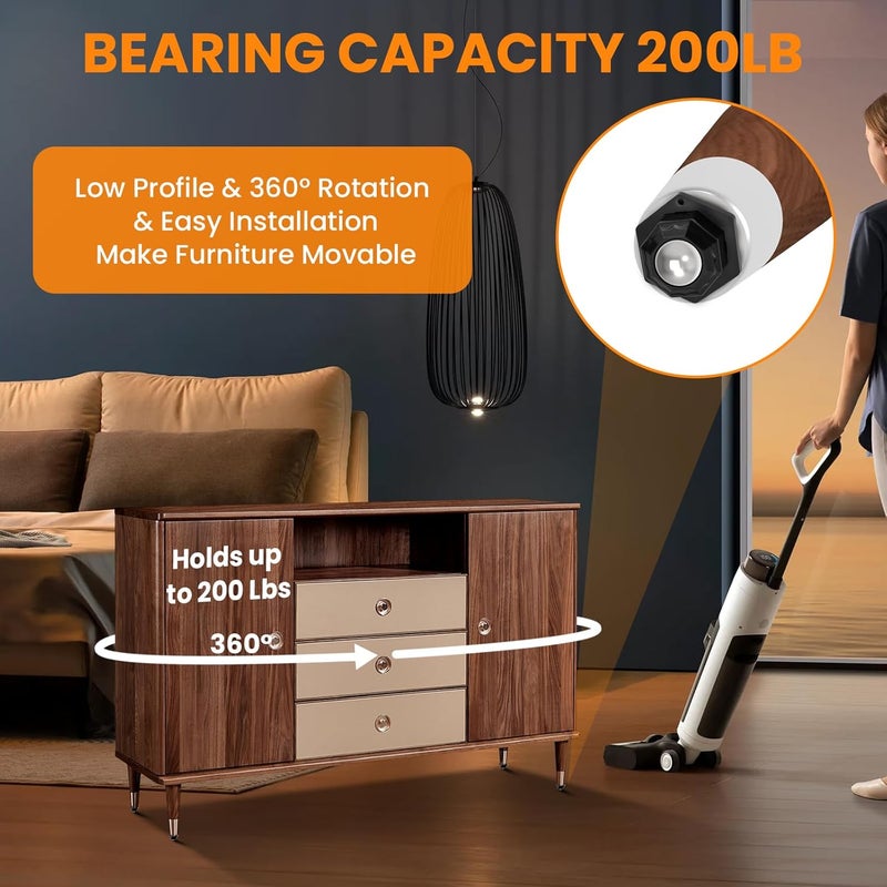 MARRTEUM 8Pcs Ball Bearing Rollers, 360º Rotation Universal Ball Casters, 330Lbs Self Adhesive Mini Caster Wheels for Trash Can, Storage Box, Small Furniture (Black) - Image 3